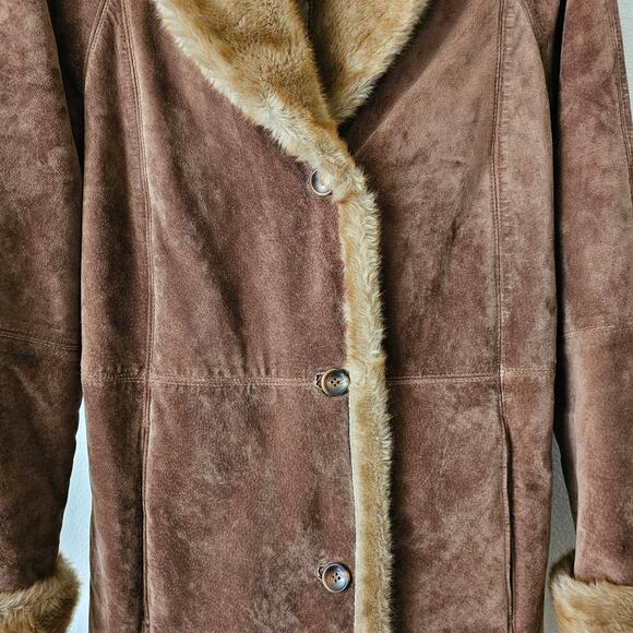 LNR La Nouvelle Rennaissance Penny Lane Brown Suede Faux Fur Button Coat Sz M - Picture 8 of 16